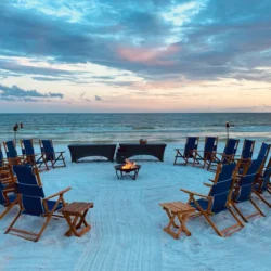 chairs and bonfire at beach